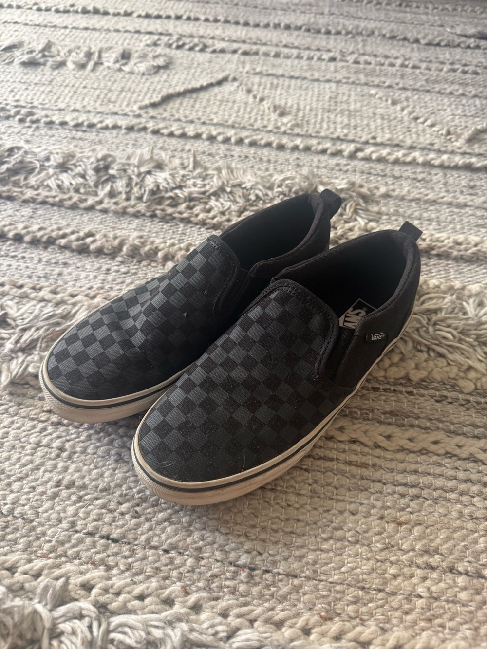 Slip-On Checkerboard Canvas Boy’s Shoes - Black